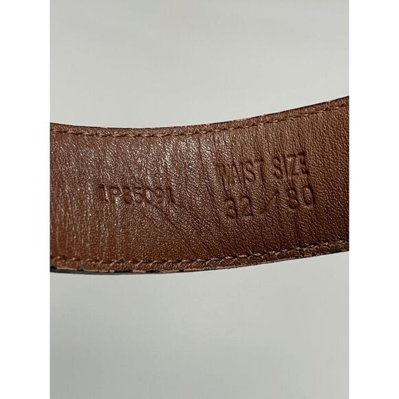 Perry Ellis Men's Italian Calfskin Metal Buckle Cowhide Leather Belt Brown Sz 32 - Picture 9 of 9